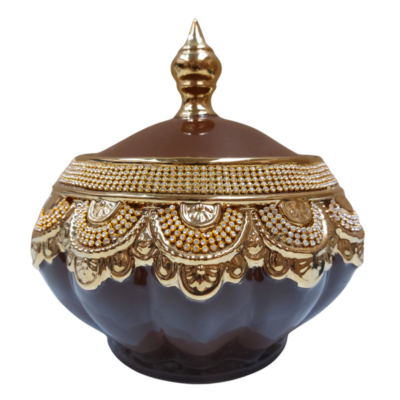 Sopera Porcelana Oya 21 x 23 cm Diamantes (Marron con dorado)